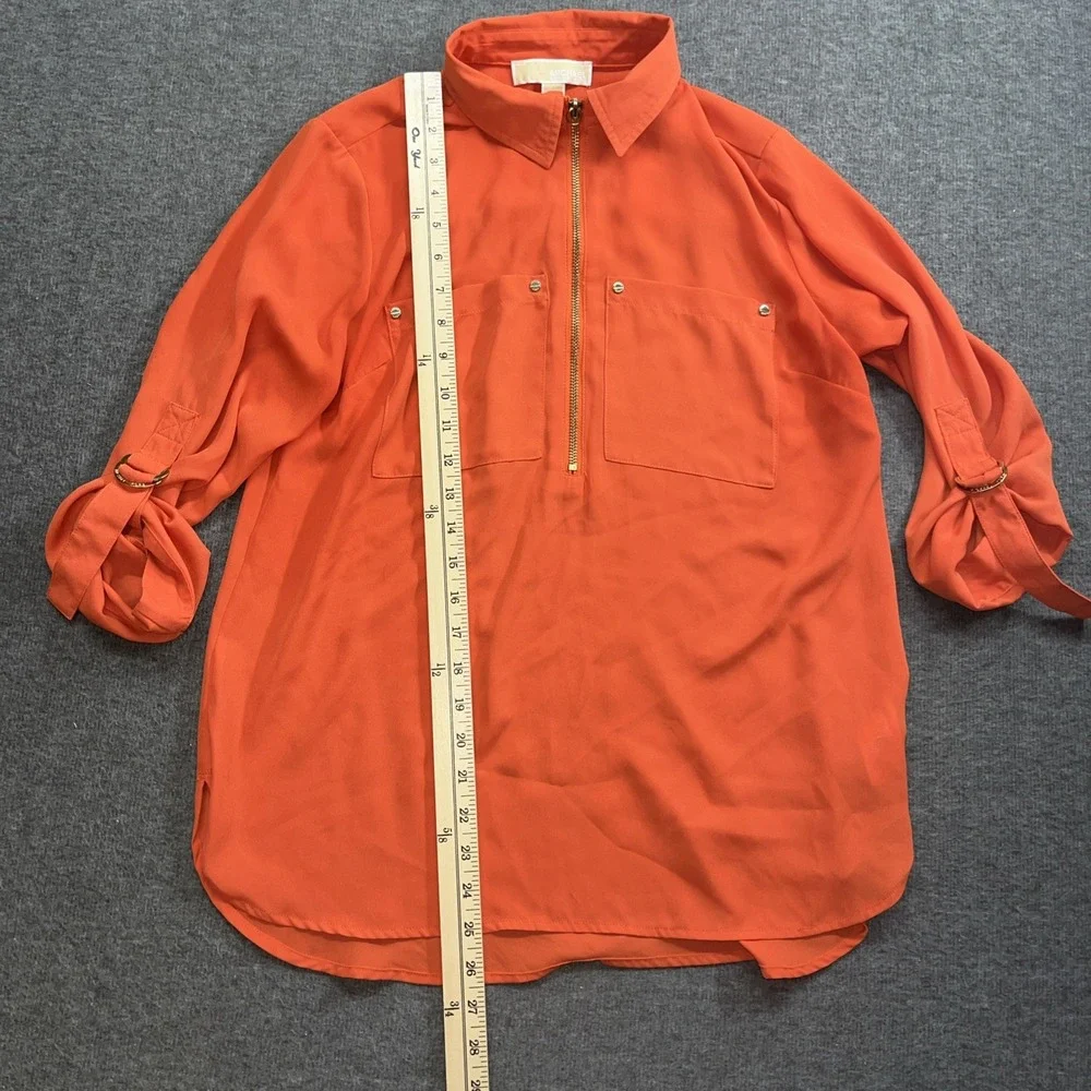 Michael Michael Kors orange blouse roll‎ sleeves size small quarter zip